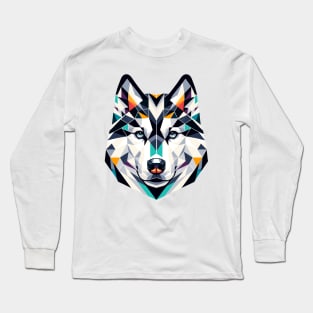 Siberian Husky Polygonal Portrait: Sleek Canine Art Long Sleeve T-Shirt